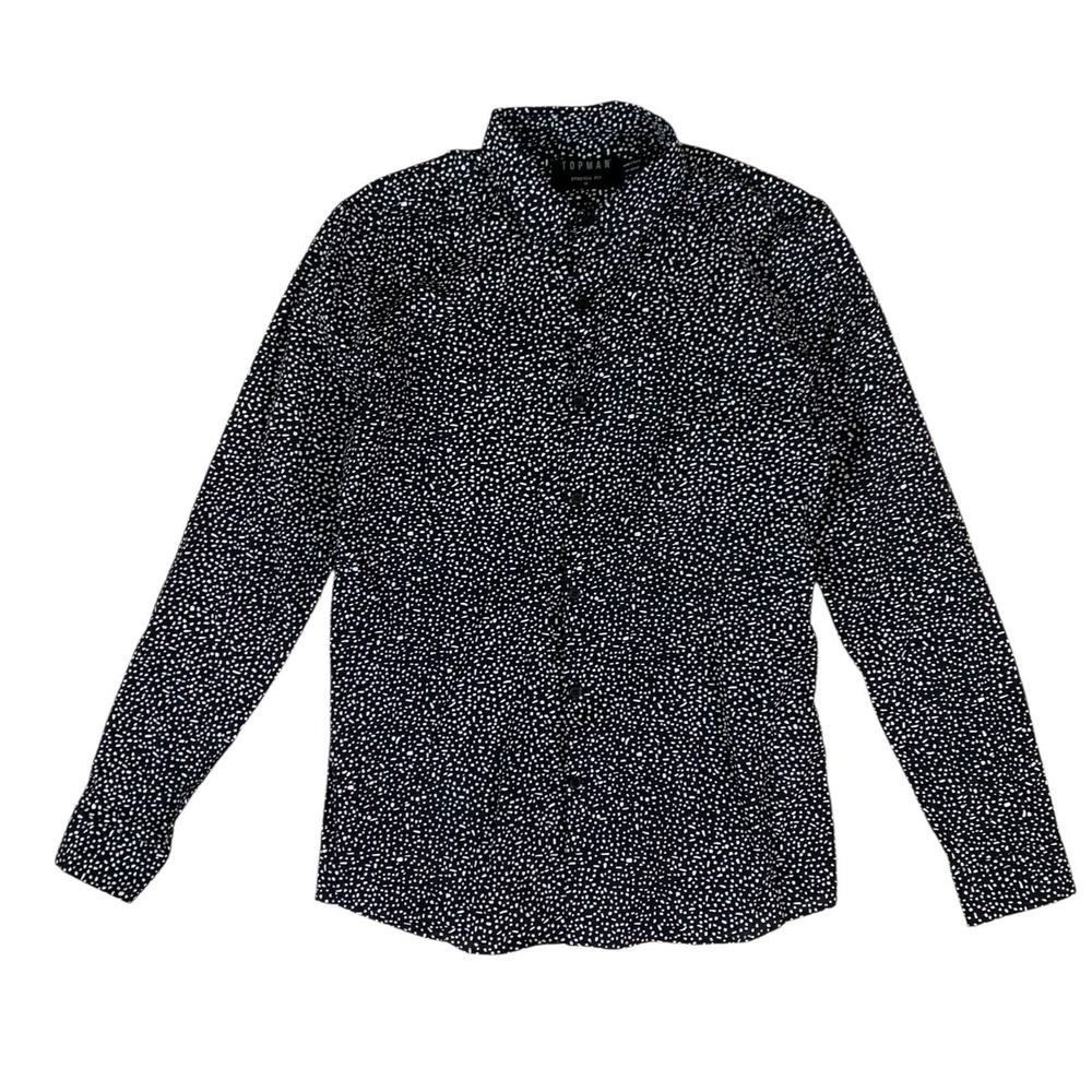 Topman Black White Dot Button Up Shirt Medium Stretch Fit Mod Print Party